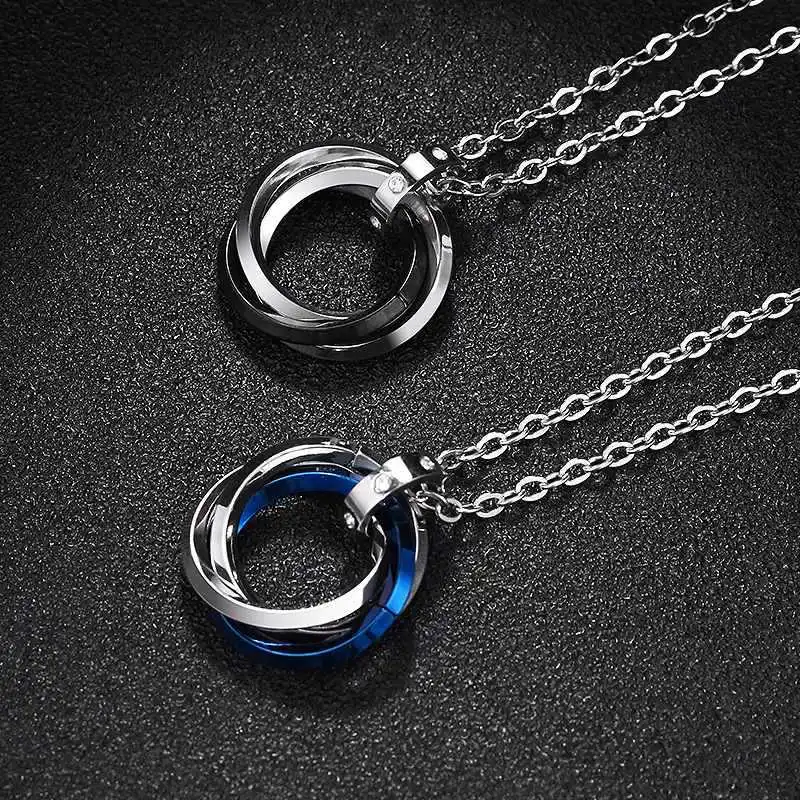 

New simple three-ring interlocking O-shaped titanium steel necklace mid-length men's and women's trendy clothing accessories