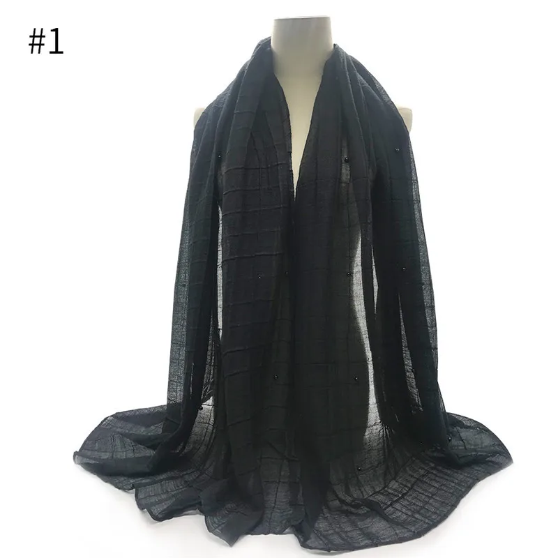 

New Wrinkled Small Square Pearl Pure Cotton Shawl Women's Sunscreen Headscarf