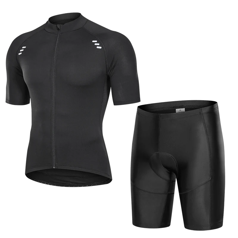 

Men's Short Sleeve Cycling Jersey Black Clothes with Shorts and Bib Quick Dry Breathable Suit