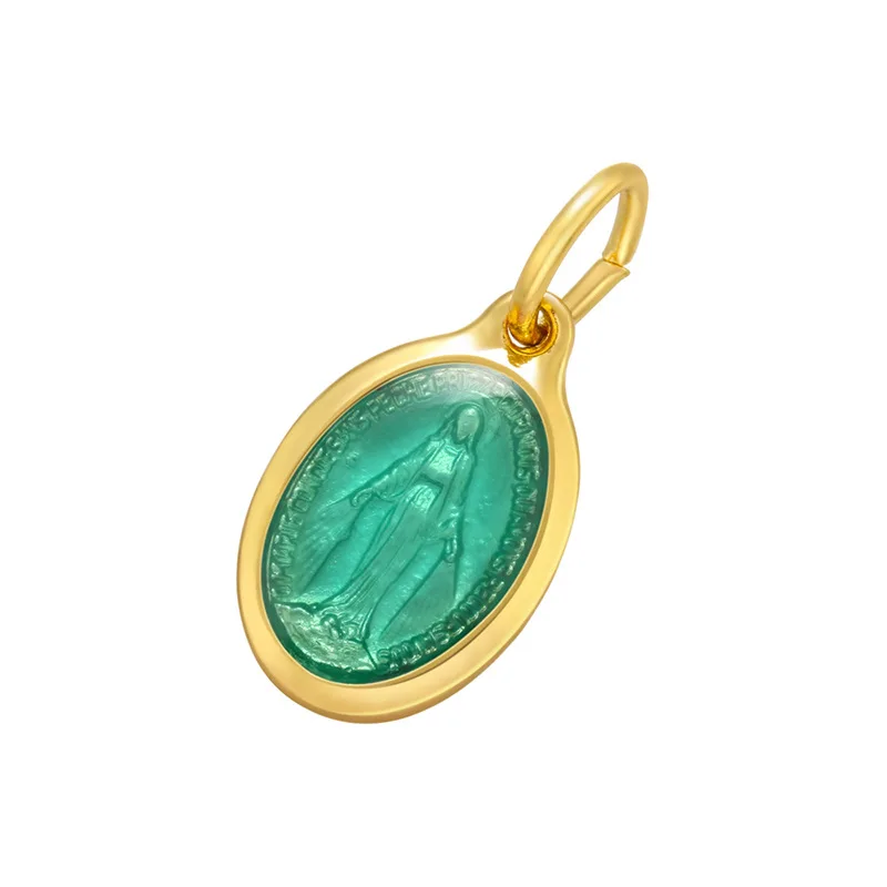 

QMHJE Virgin Mary Small Charm Pendant for Earrings Necklace Bracelet Oval Oil Enamel DIY Accessories Jewelry