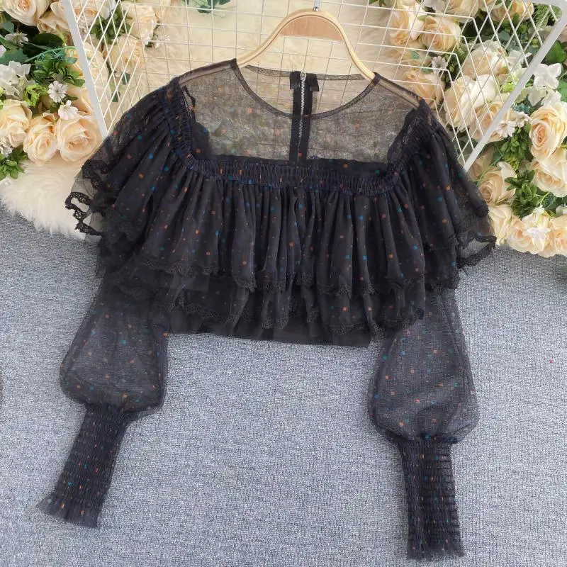 Топы новинка 2020 Женская шикарная Милая прозрачная сетчатая короткая укороченная