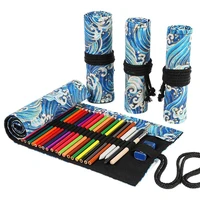 1224364872 holes canvas roll up pencil bag pen curtain case makeup wrap holder storage pouch school supplies 2021 new