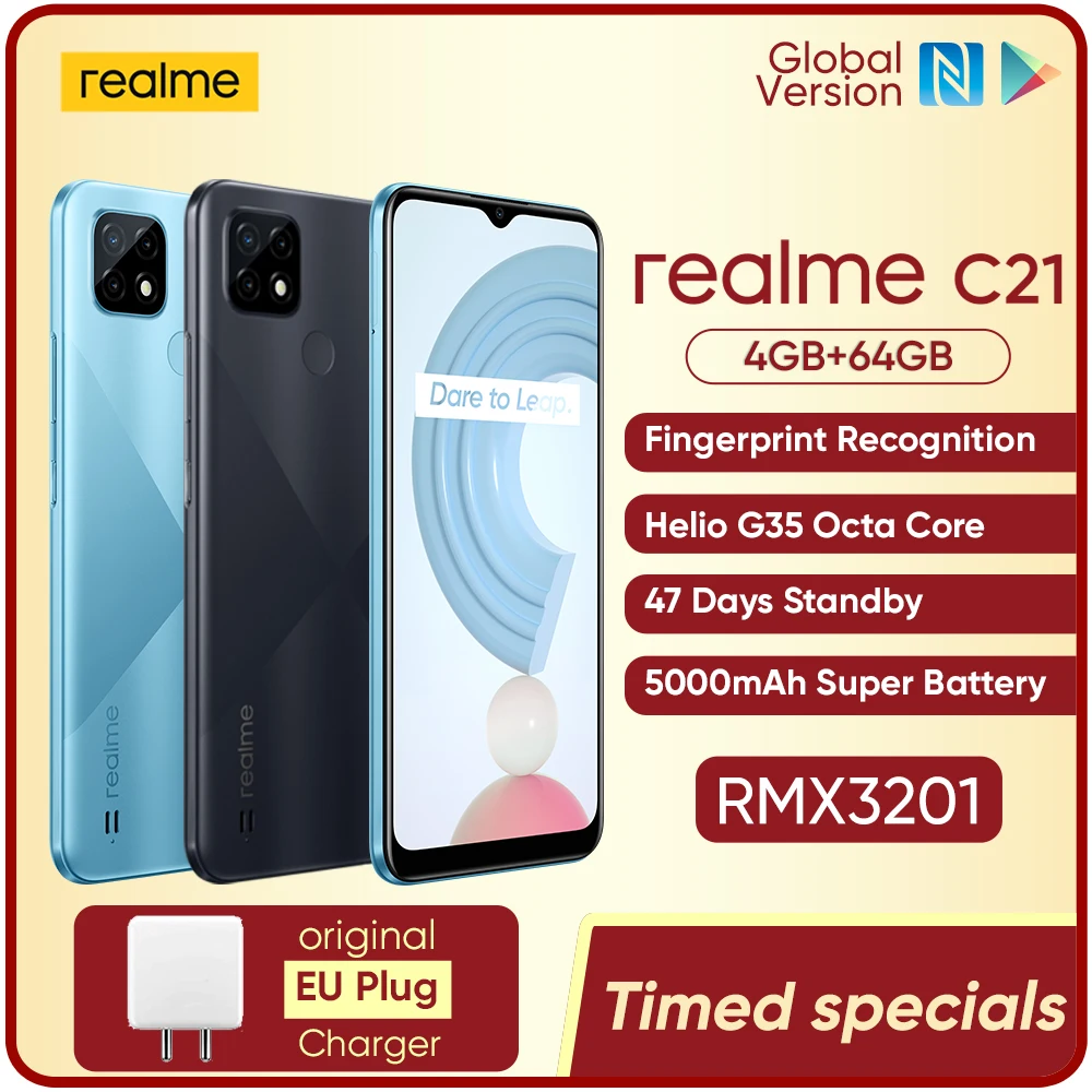 Смартфон realme C21 глобальная версия Helio G35 восемь ядер 4 Гб 64 ГБ дисплей 6 5 дюйма