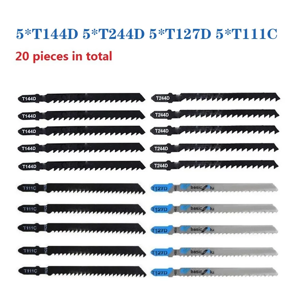 

20pc Jig Saw Blades Set Wood Plastic Metal Cutting Tools T144D T244D T127D T111C Jigsaw Blades High Carbon Steel Jig Saw Blade
