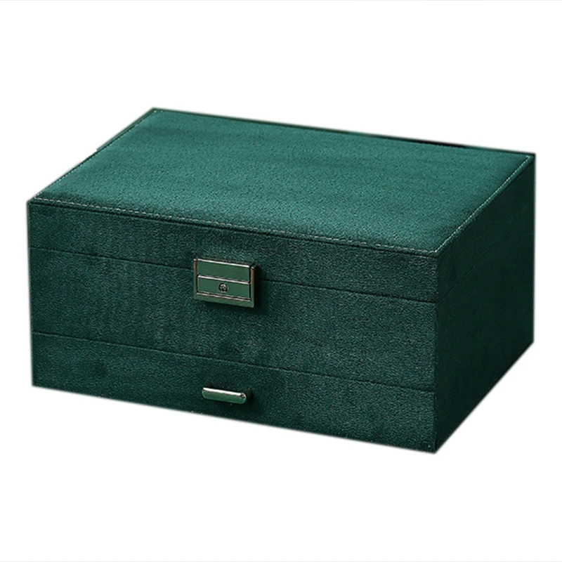 

Three Layer New Vintage Flannel Jewelry Box Earrings Earrings Rings Necklace Jewelry Storage Box Dark Green