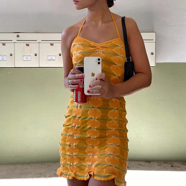 

Vintage 2000s Aesthetic Y2K Sexy Knitted Halter Dresses Women New Summer Harajuku Bodycon Beach Dress Retro Pink Cloth Mall Goth