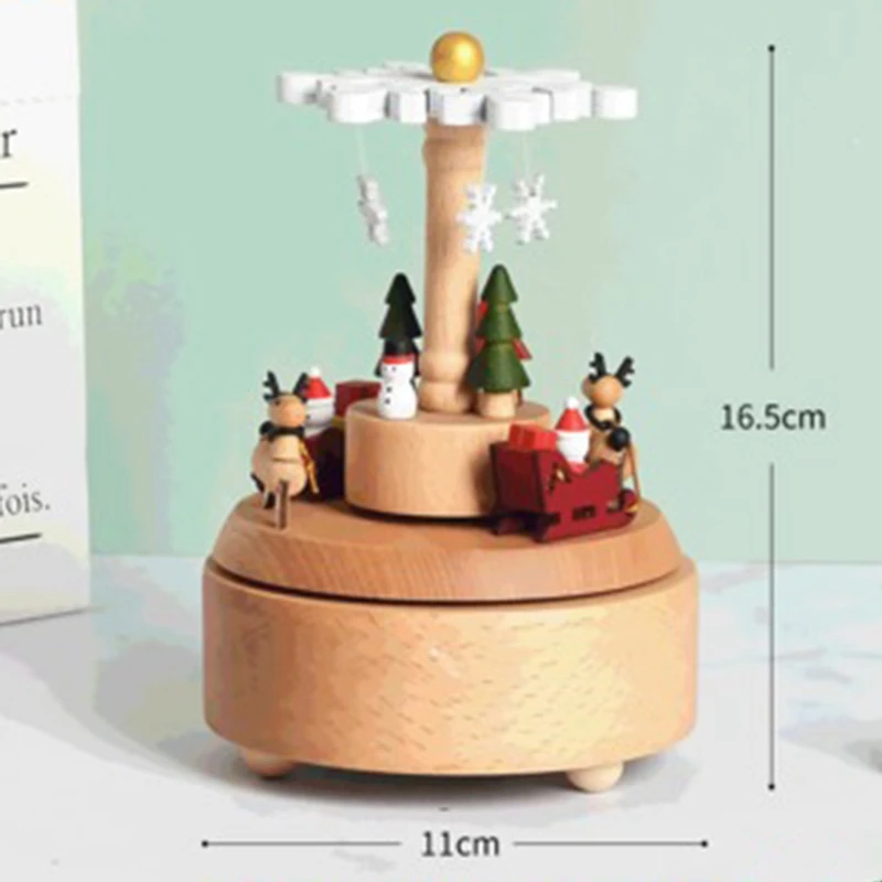 

Christmas Snowflake Elk Wooden Music Box Home Decoration Holiday Decoration