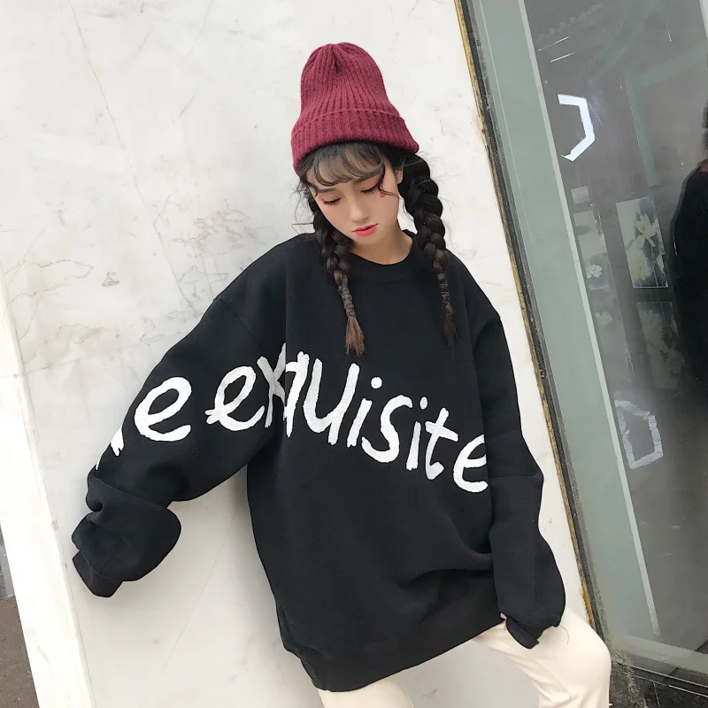 

Women Spring Warm Sweatshirt Long Sleeve Thick Pullover Shirt for Ladies 90s Girl Hip Hop Top Clothes Loose Harajuku Ulzzang