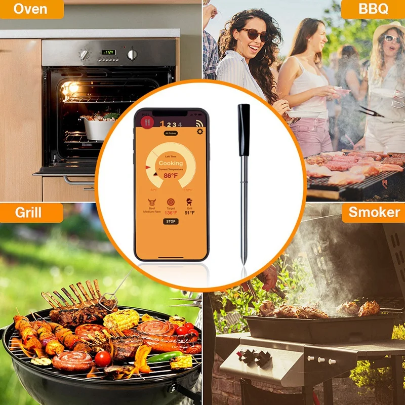 

Kitchen Oven Thermometer Wireless Smart BBQ Meat Food Cooking Steak Thermometer Bluetooth Outdoor Barbecue