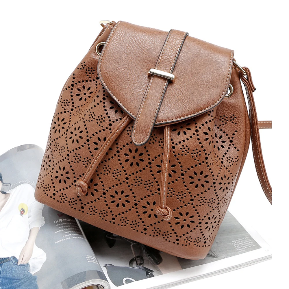 

European and American new style hollow bucket bag cover type hollow bucket diagonal bag fashion female PU Leatherbag BAG073
