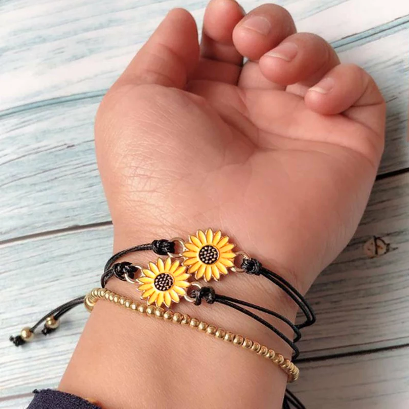 Модный комплект из 2 предметов с изображением подсолнуха браслет желаний