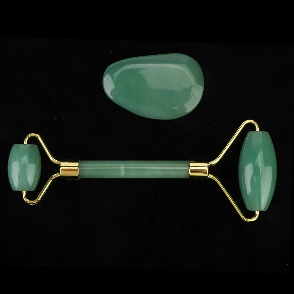 

2 Pcs Natural Stone Scraper Double Head Jade Roller Massager Set Anti Wrinkle For Face Eyes Body Pressure Therapy Gua Sha Tools