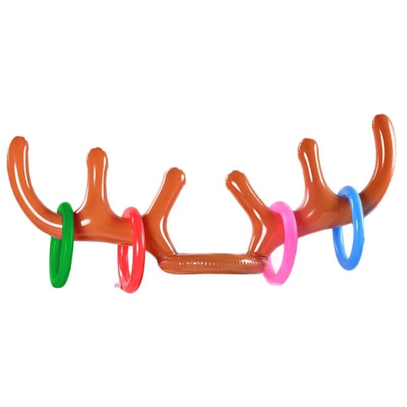10pcs Reindeer Toss Game Inflatable Christmas Antler Ring Novelty Toys 1 Antlers 4 Rings for Xmas Holiday Party Favors