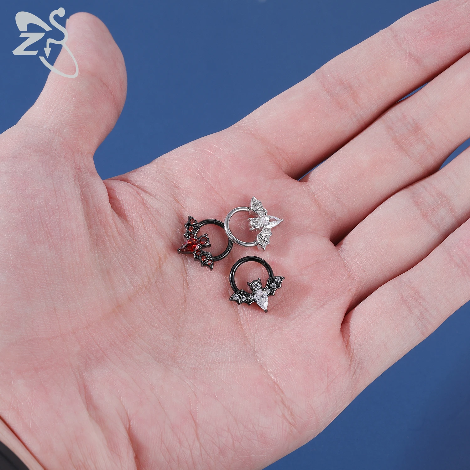 ZS 1 шт. дизайн летучая мышь CZ Кристалл носа кольцо 316L из нержавеющей стали