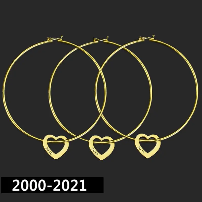 

Year of Birth 2000-2021 Carved Stainless Steel Bracelet Heart-Shaped Pendant Cuff Bracelet Jewelry Fashion Men Women Accessories
