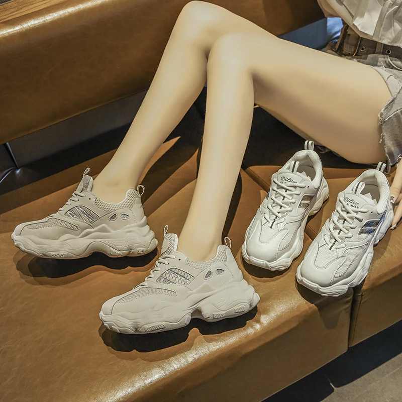 Женские кроссовки со шнуровкой дышащие на платформе прогулочная обувь для весны