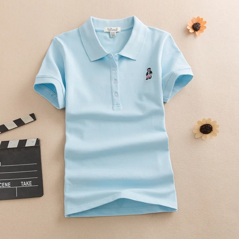 

New Women Girl Summer Shirt Tops Tees Turn Down Collar Short Sleeve Cotton Tees Female Tops Mujer embroidery animal t shirt Tops