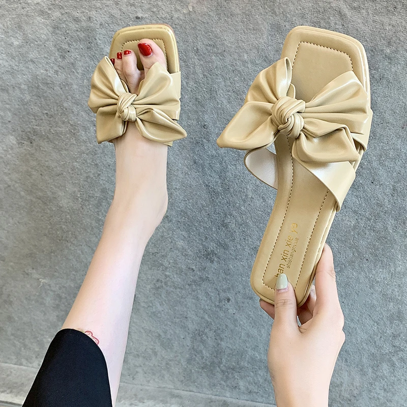 

2021 Summer Flip-Flops Women Shoes Slippers Butterfly-knot Female Slides Flats Rubber Slippers Women Flip Flop Women Footwear