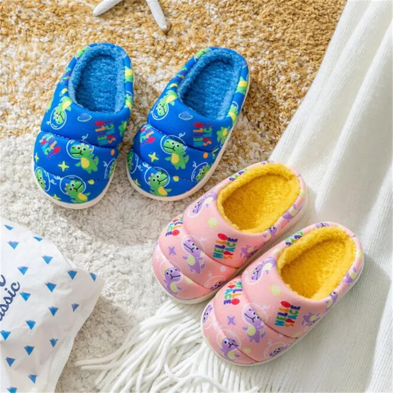 

Kids Print Slipper for Boys Cartoon Indoor Shoes Baby Girl Fur Slides Cotton Warm Winter House Children Non-slip Hot Slipper