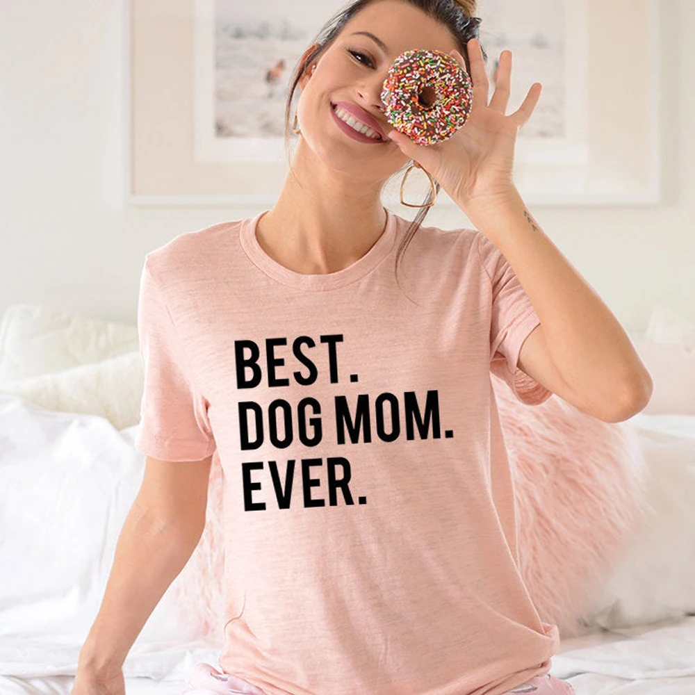 Футболка женская с надписью Best Dog Mom 100% хлопок | Женская одежда