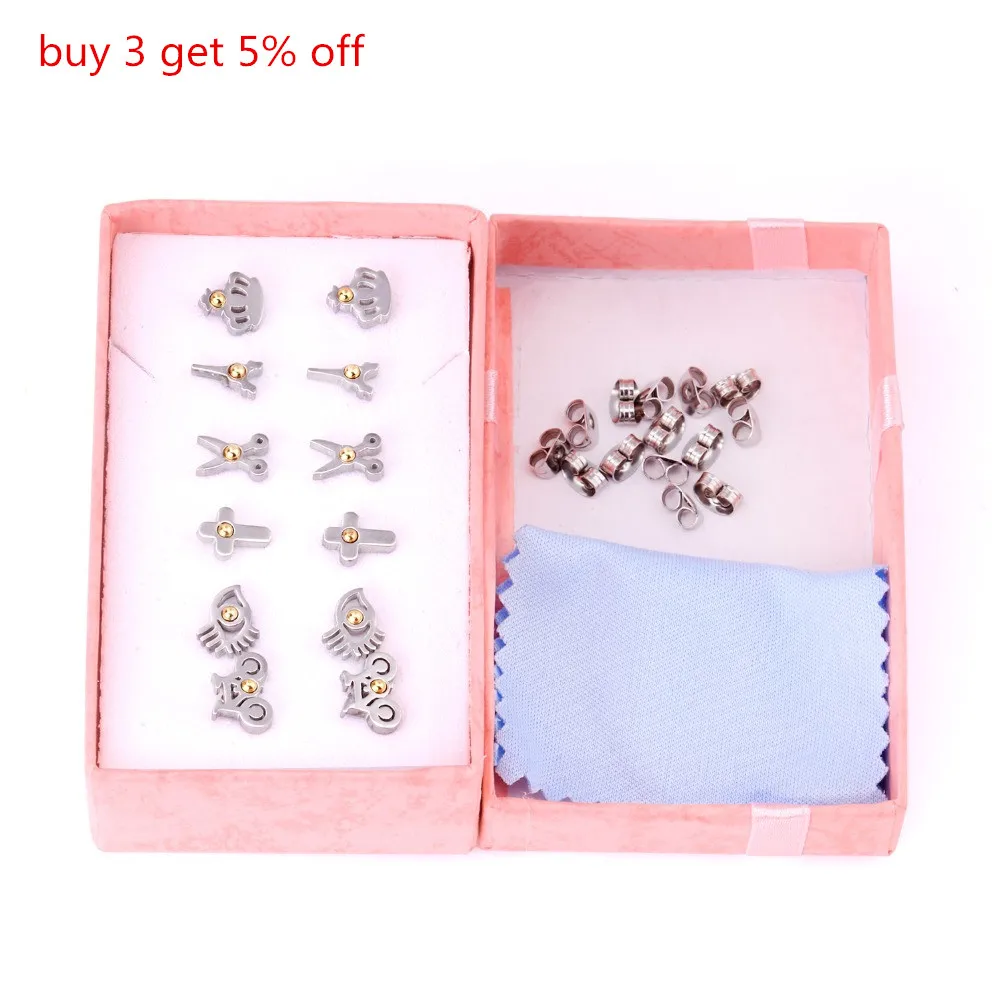 Женские серьги гвоздики из нержавеющей стали LUXUKISSKIDS набор 6 пар/кор. сережек с