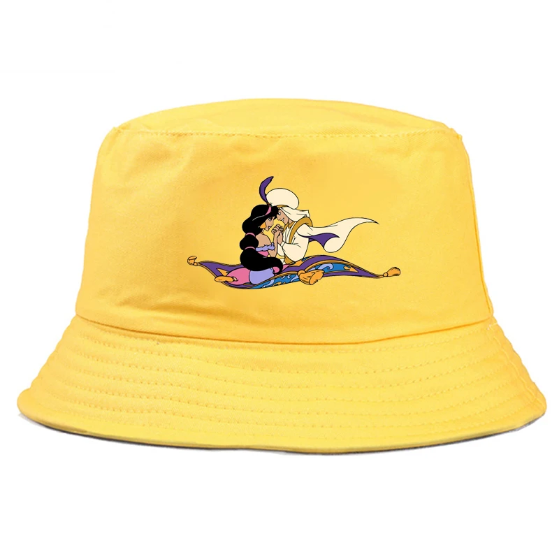

Disney Aladdin and the magic lamp Jasmine Panama Cap Outdoor Summer Double-sided Bucket Hat Cartoon Fashion Sunscreen Casual
