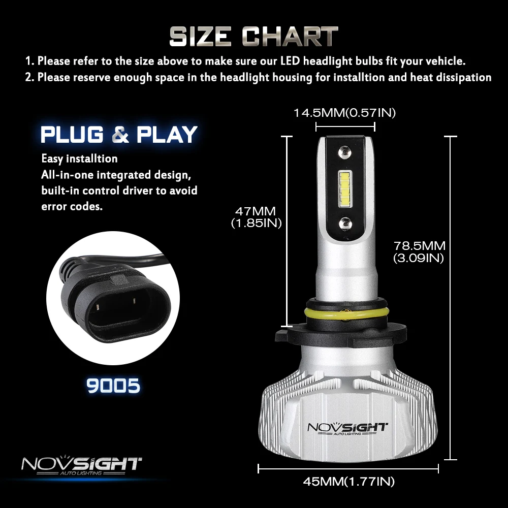 NOVSIGHT 50 Вт 10000LM Автомобильный светодиодный головной светильник H4 Hi/короче спереди и длиннее сзади) H7 H1 H3 H11 H13 9005 9006 9007 Nighteye 6500 к светильник лампы авто фары комплект