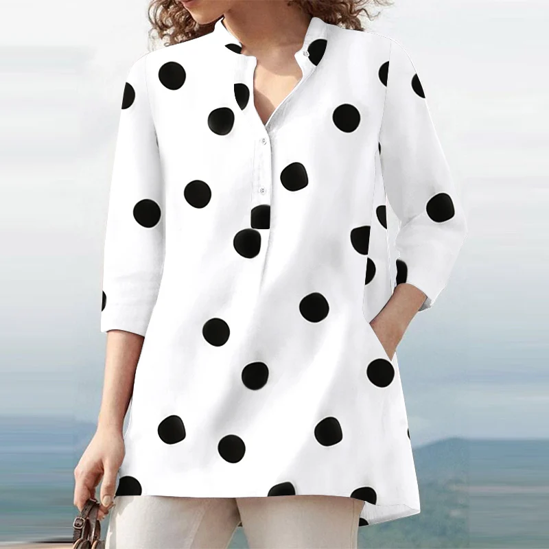 

Polka Dots Shirts 2022 ZANZEA Women Retro 3/4 Sleeve Casual Tops Casual Loose Button Down Shirt Blouse Blusas Femininas Oversize