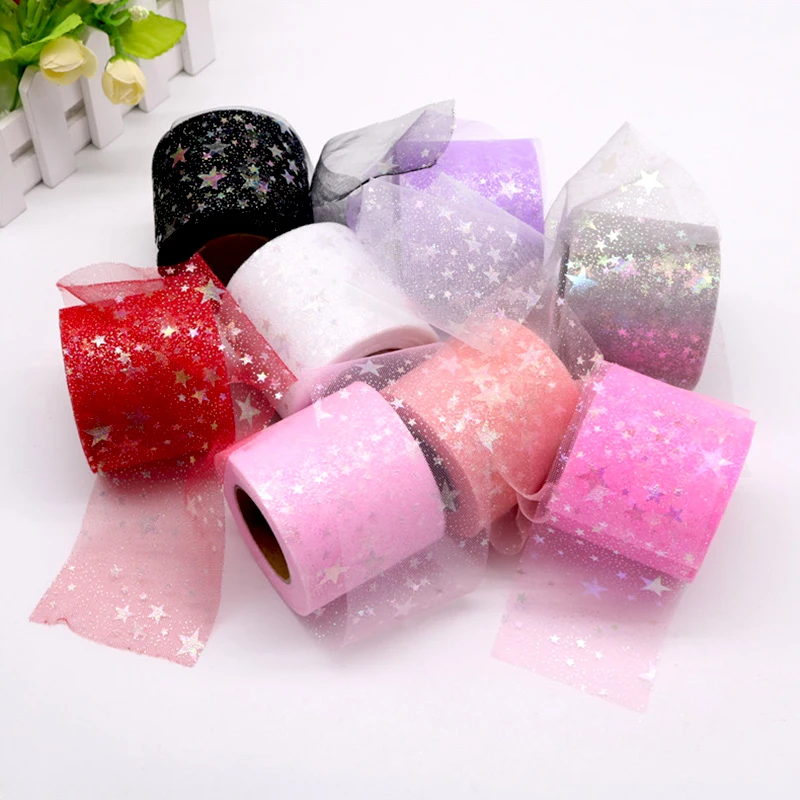 25 ярдов 6 см с блестящими звездочками рулон тюля мягкий Переливающаяся сетчатая