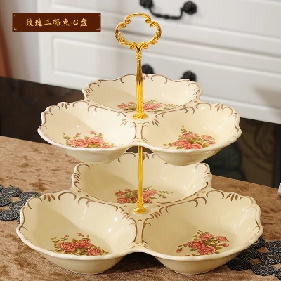 Европейская керамическая двухслойная Фруктовая тарелка для закуски, тарелка для дома, гостиной, закусок, конфет, сухофрукты, тарелка, креативная подставка для торта - Цвет: B