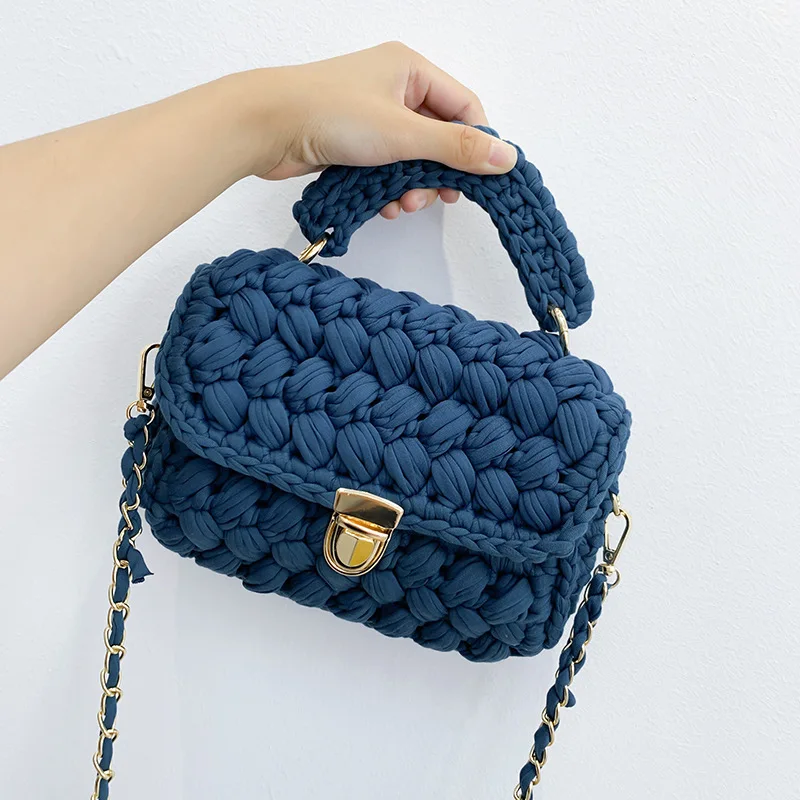 

Fashion Rope Knitting Women Handbag Designer Chains Woven Shoulder Crossbody Bags for 2021 Small Square Flap Lady Purses