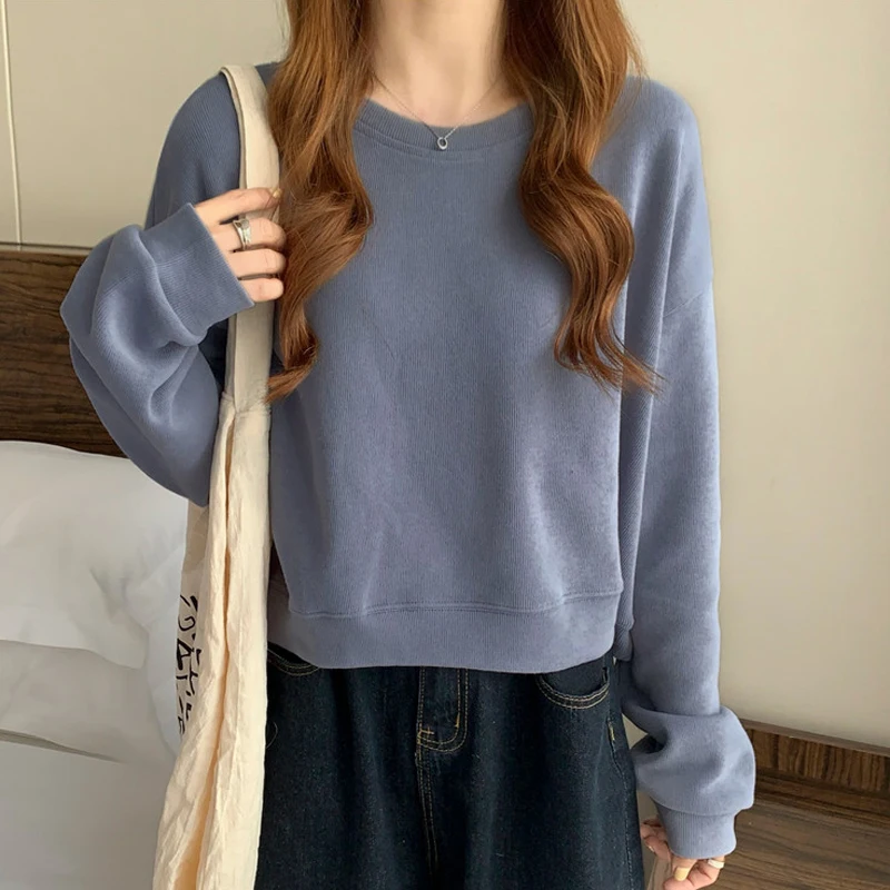 Худи женское короткое свободного покроя Корейская простая уличная одежда в
