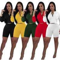 women casual two pieces set v neck crop long sleeved loose top and pencil pants with high waist solid sports wear