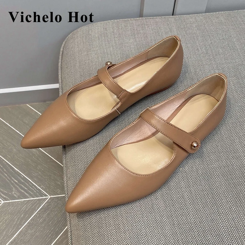 

Vichelo Hot new limited customization big size full grain leather pointed toe low heel comfortable Korean street women pumps L13