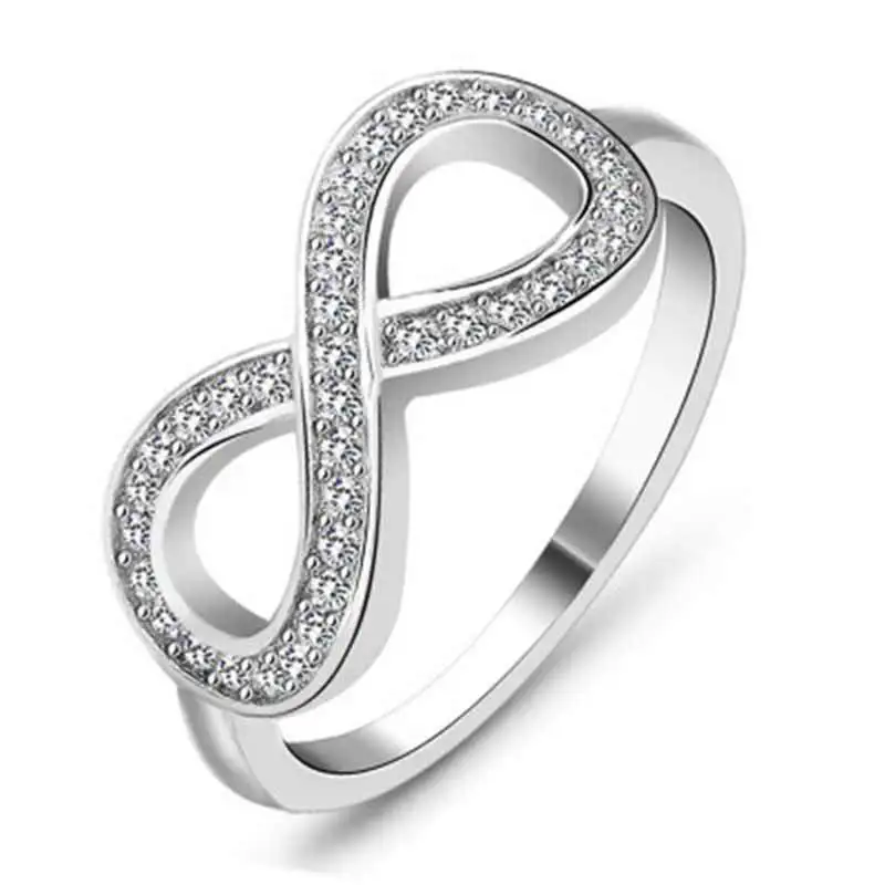 

Simple Infinity Figure 8 Shape Rings For Women With White Cubic Zircon Crystal Micro Paved Fashion Hyperbole Jewelry Party Gift