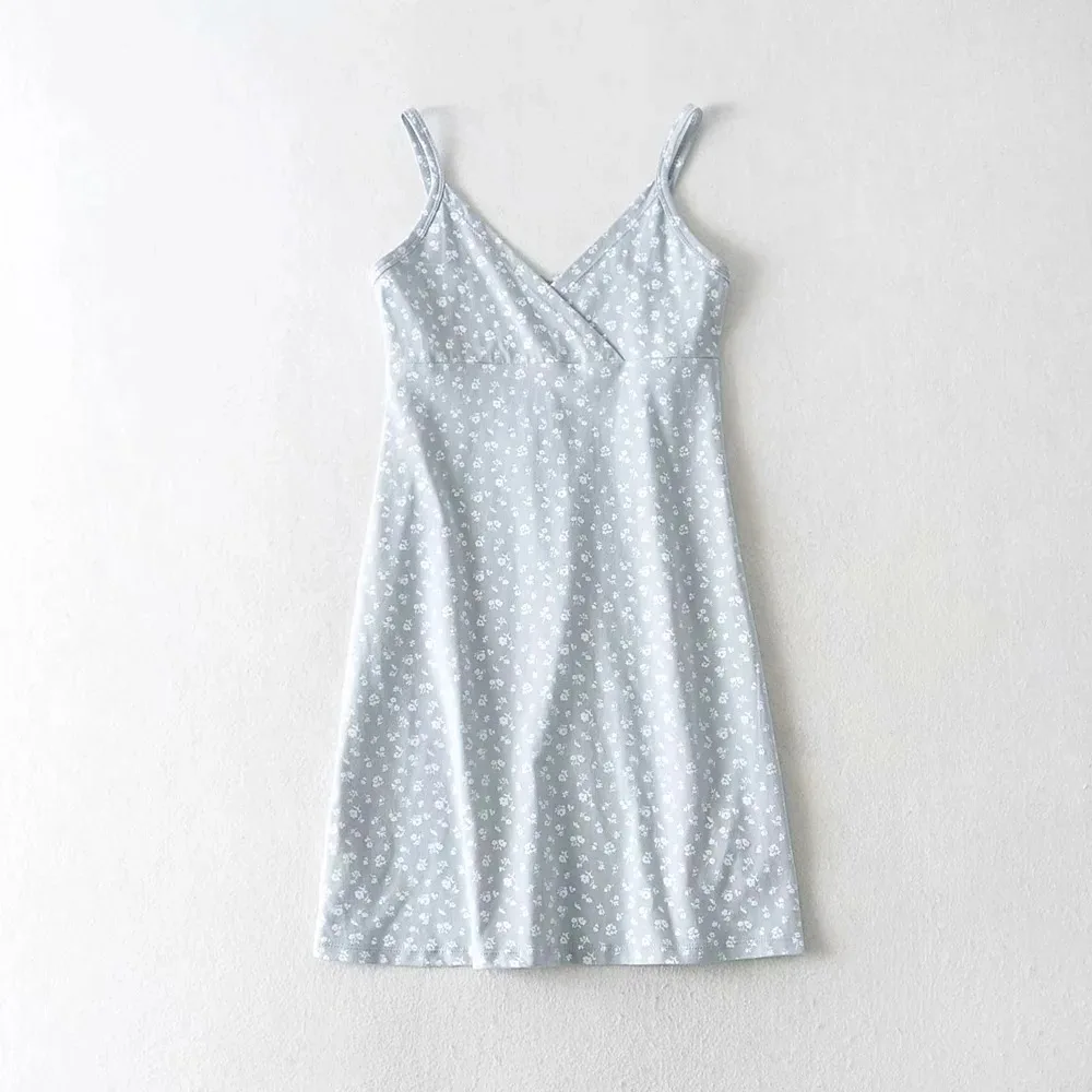 Summer Floral Print Cami Mini Sexy Dresses V Neck Female Robe Short Party Vintage vestido Backless Cotton blend Fit Sundress | Женская