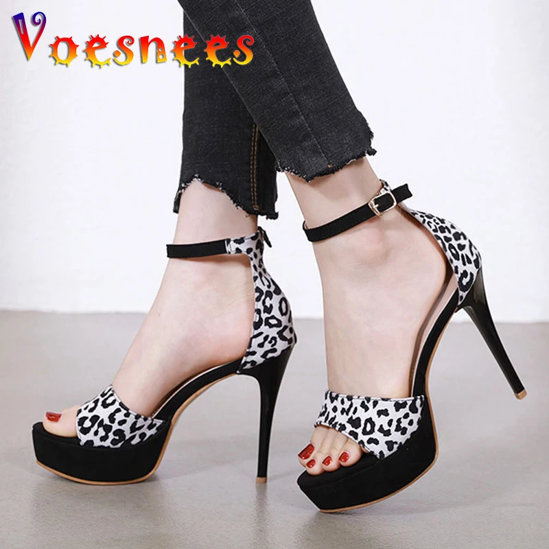 

Voesnees 2021 Summer New Women Sandals Fashion Ankle Strap Platform High Heels Leopard Nightclub Stiletto Ladies Party Shoes