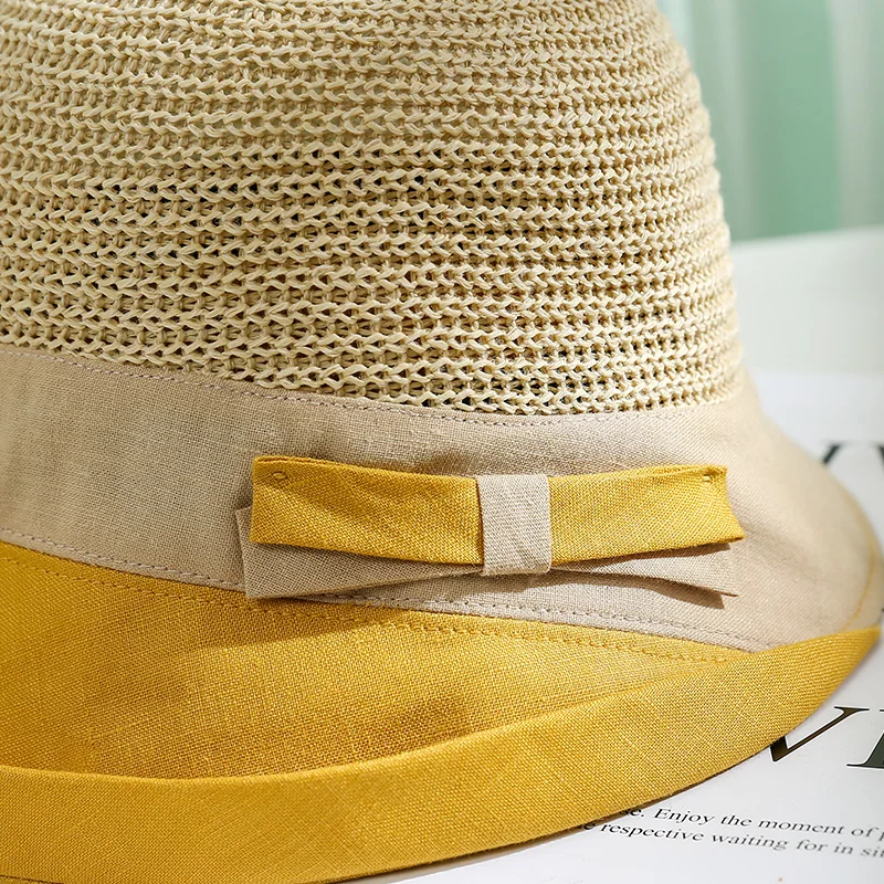 

[PTAH] 2021 Summer New Women's Sun Protection Hats Straw Cloth Foldable Hats Breathable Lightweight Visors Anti-UV UPF 50+ Caps