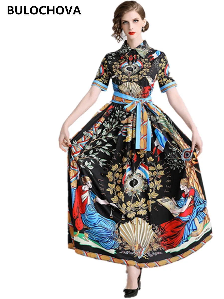 Женское длинное платье со шнуровкой и Королевским принтом es Vestidos лето 2020