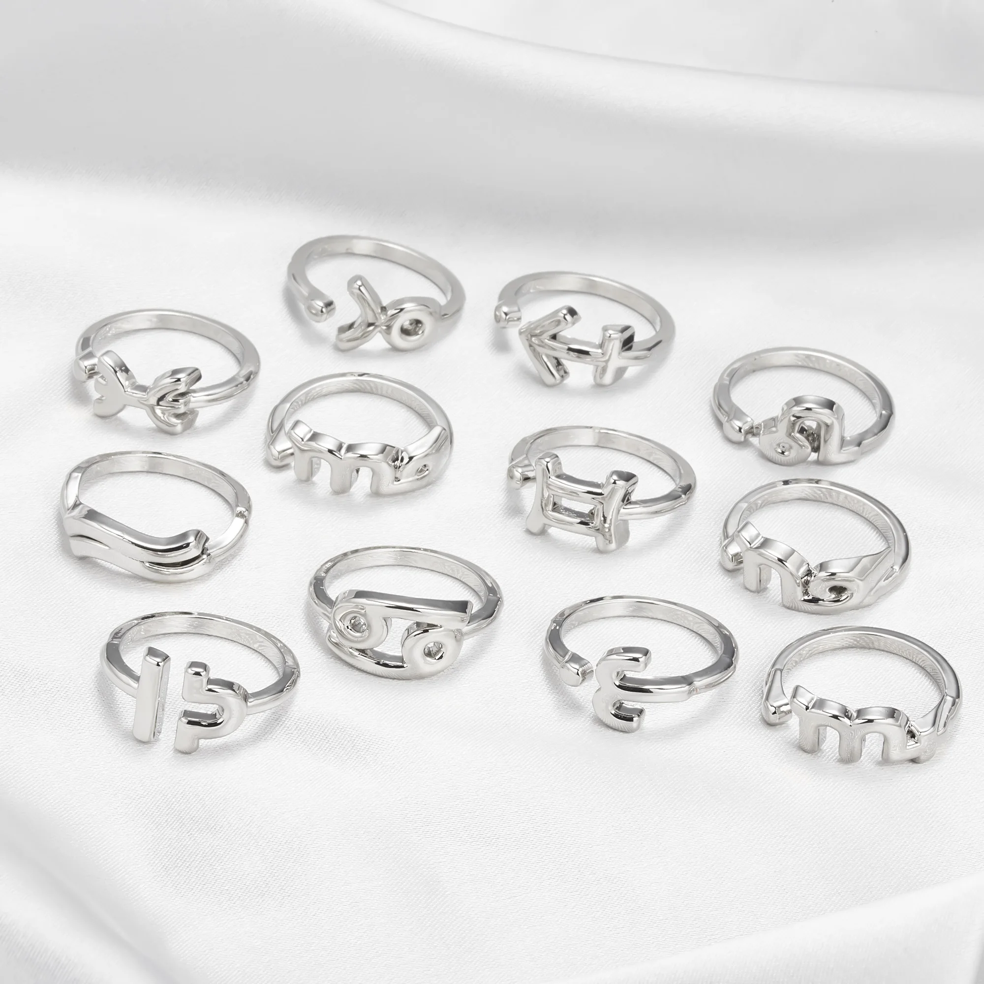 

12 Constellation Letter Rings For Women Couple Adjustable Zodiac Sign Finger Ring Taurus Gemini Minimalist Birthday Jewelry Gift