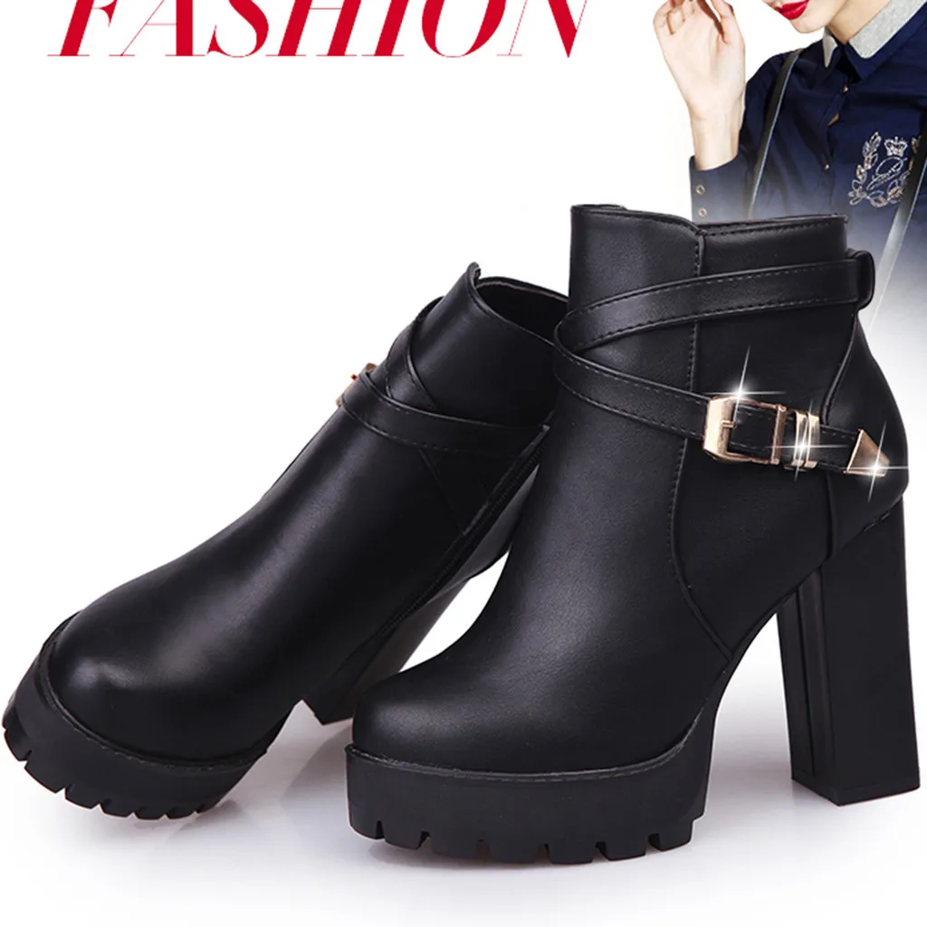 Стильные кожаные полусапожки Женские зимние сапоги на высоком каблуке