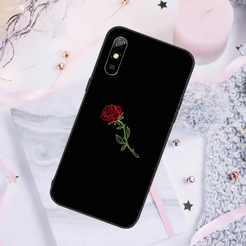

Phone Case For Xiaomi Mi Redmi Note 7 8 9 pro 8T 9T 9S 9A 10 Lite pro beautiful black white Rose flower