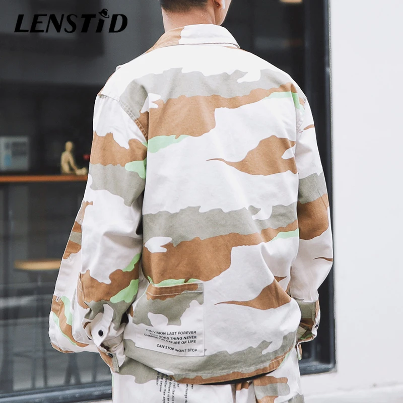 Мужская свободная камуфляжная рубашка LENSTID 2019 в стиле Харадзюку хип-хоп уличная