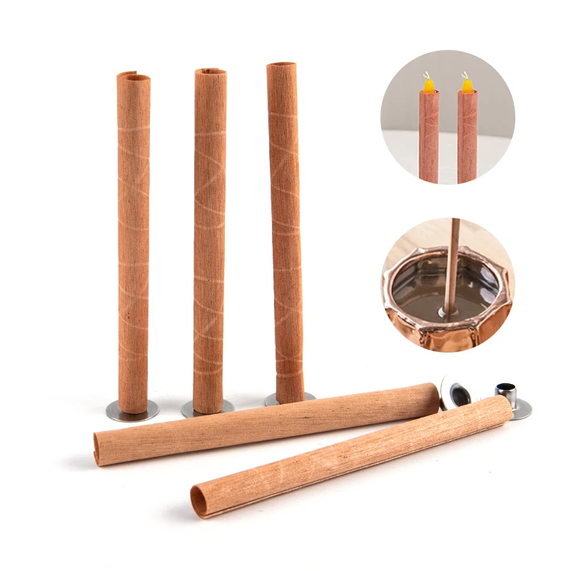 

10pcs/pack Wooden Candle Wicks Round Tube Smokeless Candle Cores Replacement With Iron Stand For DIY Candle Making Craft