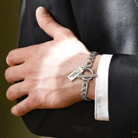 gentleman bracelet rectangle tag with toggle clasp link chain bracelet in stainless steel men bracelets