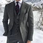 Шерстяные твидовые серые мужские костюмы для официального делового костюма, стиль 