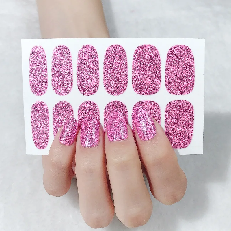 

2021 Stylish Solid Color Glitter Nail Sticker Shining Waterproof Long Lasting Nail Patch Eco-friendly Nail Art Decor Accessories