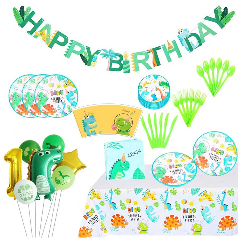 

73 Pack Serves 8 Dinosaur Party Supplies Set Perfect Dinosaur Birthday Plates Napkins Cups Forks Spoons Knives Number Balloons