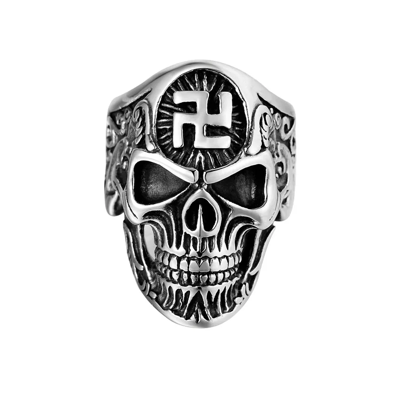 Винтажное кольцо с буддистским знаком черепом свастики мужское дьяволом