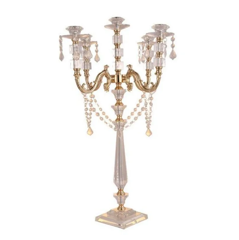 

Acrylic Candle Holders 5-arms Candelabras With Crystal Pendants 77CM/30" Height Elegant Wedding Centerpiece 1 lot=10 pieces
